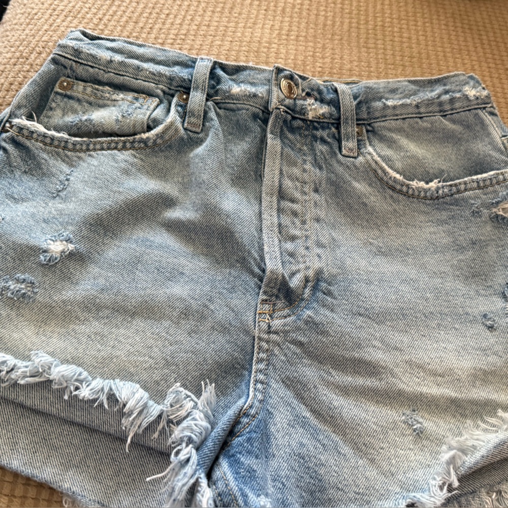We The Free Light Blue Distressed Jean Shorts